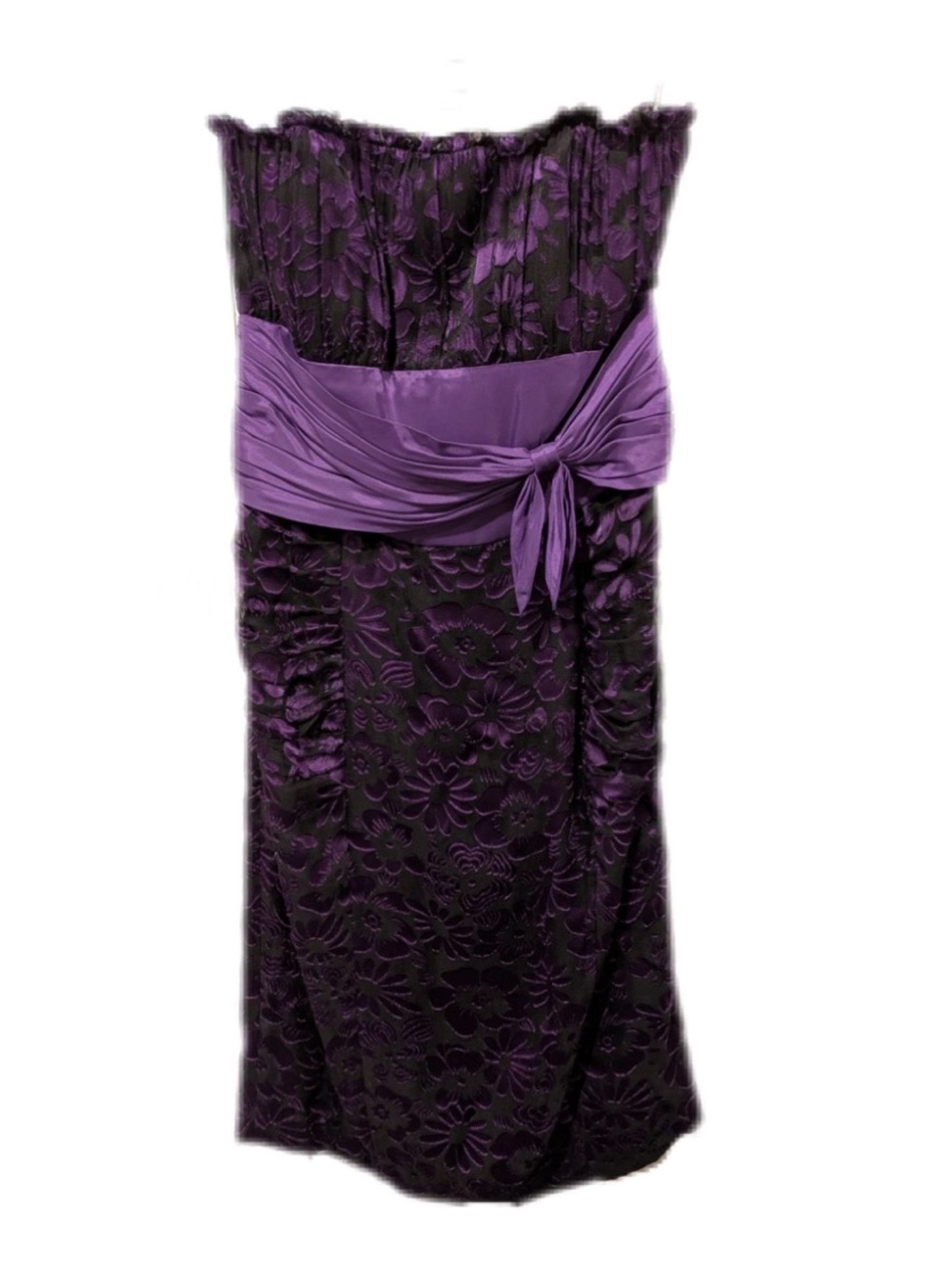 Purple Strapless Betsey Johnson Floral Jacquard Dress with Sash Y2K Formal
